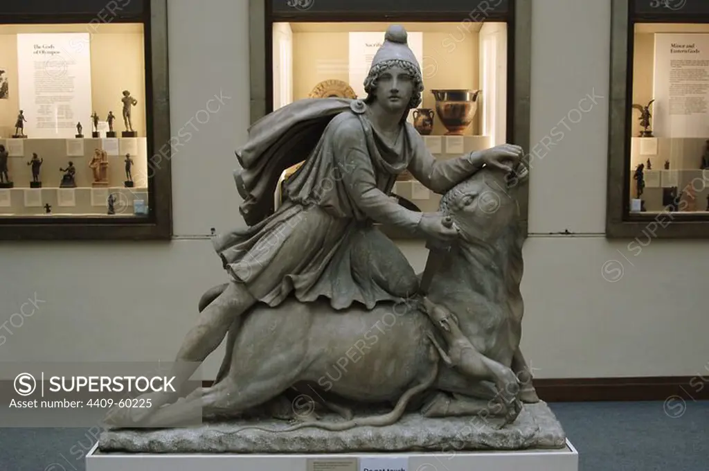 Mithras tauroctonos. Roman statue. Marble. 2nd century. British Museum. London. England. United Kingdom.