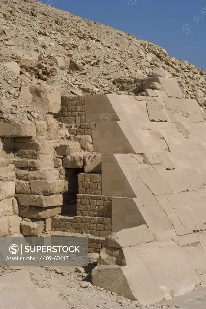 Egypt. Saqqara.The Pyramid of Unas. Fifth Dynasty. 24th century B.C. Old Kingdom. It is now ruined.