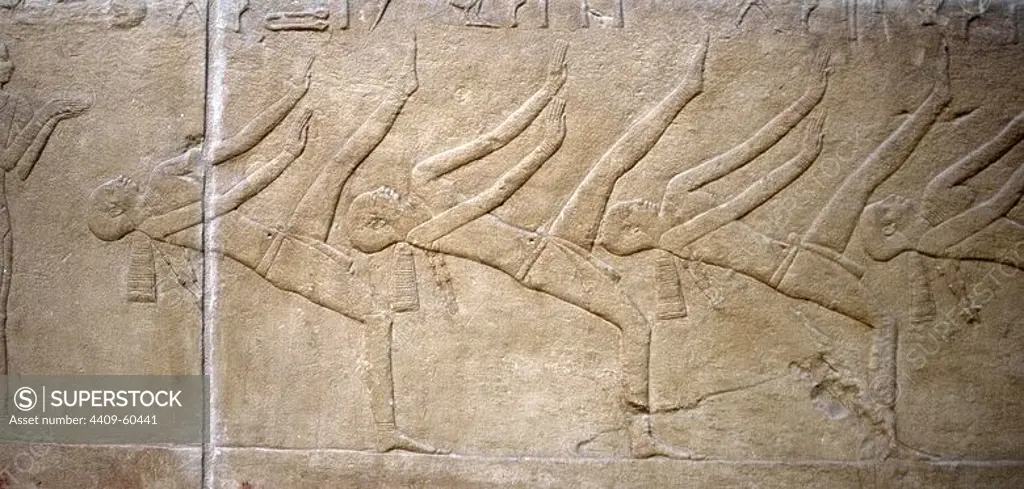 Egypt. Necropolis of Saqqara. Mastaba of Kagemni (2350 BC). Chief Justice and vizier of the Pharaoh Teti. Relief depicting dancers. 6th Dynasty. Old Kingdom.