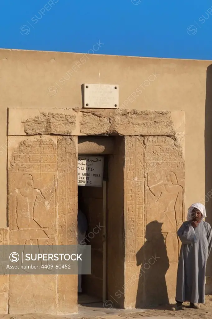 Egypt. Necropolis of Saqqara. Mastaba of Mereruka, priest of Pharaoh Teti. 2.340 B.C. Southern entrance. 6th Dynasty. Old Kingdom.