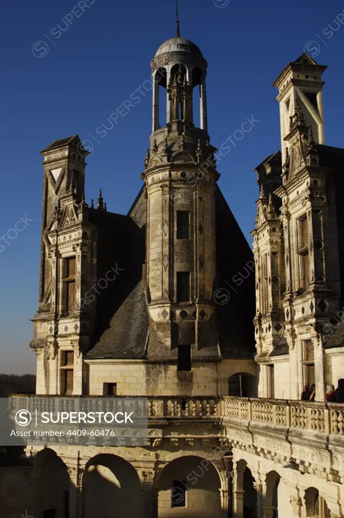 Renaissance Art. France. 16th century. Castle of Chambord. Attributed to Domenico da Cortona (ca 1465- ca 1549). Built by order of King Francis I between 1519-1539, along the river Closson. Exterior. Detail. Loire Valley.
