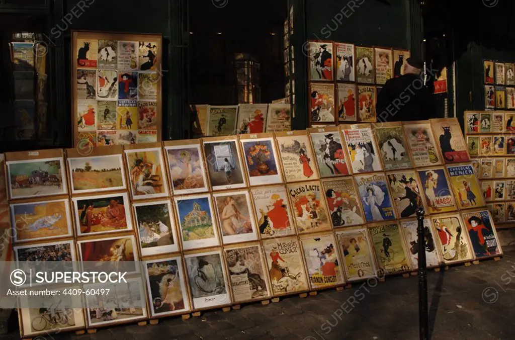 France. Paris. Montmartre. Souvenir shop. Selling old posters.