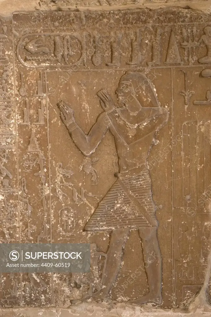 Egypt. Necropolis of Saqqara. Relief depicting a deceased making a religious ritual to the gods. Old Kingdom.