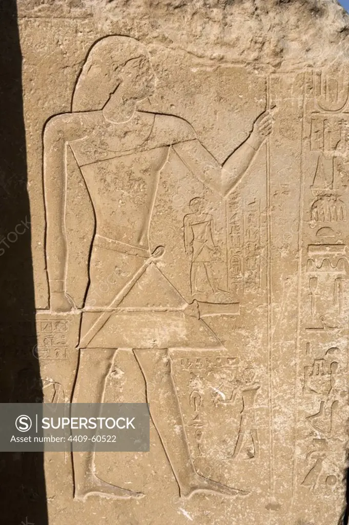 Egypt. Necropolis of Saqqara. Mastaba. Relief depicting a male figure, probably the deceased. Interior. Old Kingdom.