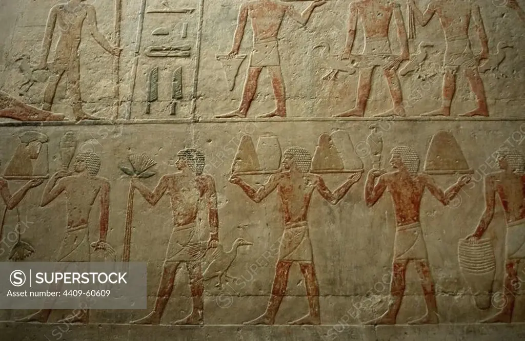 Egypt. Saqqara. Mastaba of Ti. Ca. 2400 B.C. 5th Dynasty. Old Kingdom. Relief depicting offering bearers.