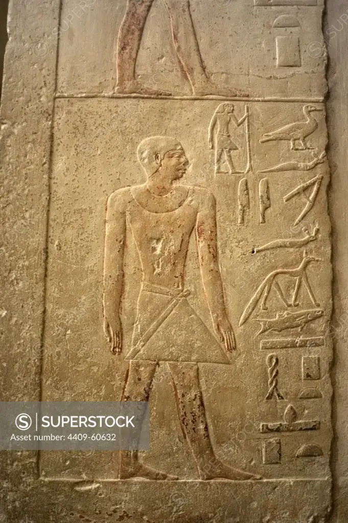Mastaba of Nefer and Kahay. Male figure. Relief. 5th Dynasty. Old Kingdom. Saqqara. Egypt.
