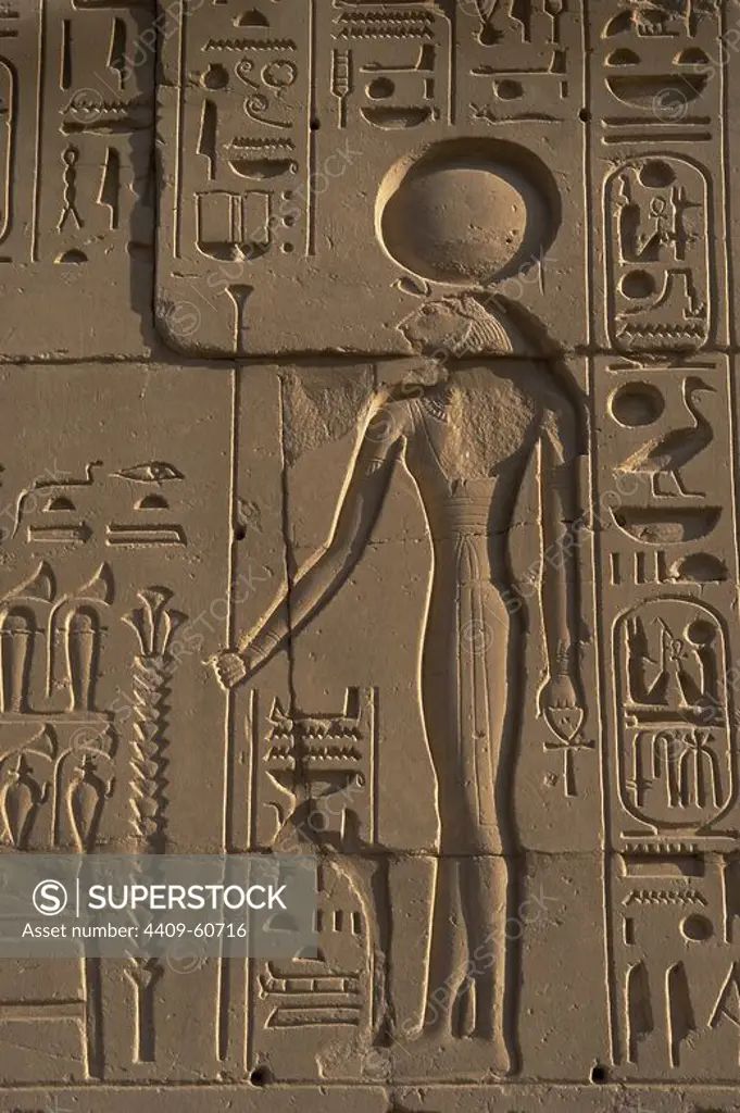 Egyptian Art. The Karnak Temple Complex. Relief depicting the goddess Bastet. 19th Dynasty. New Kingdom. Egypt.