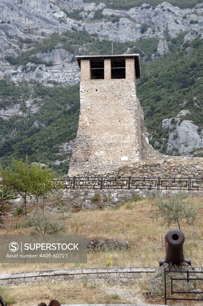 Albania. Kruje. Kruje castle. Ruins. Watchtower.
