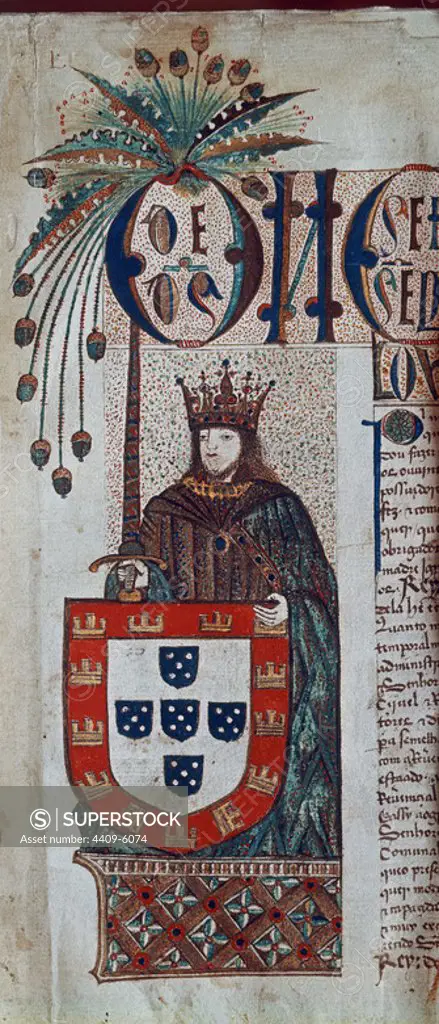 JUAN II DE PORTUGAL(1455-1495) EN LA PRIMERA PAGINA DEL LIBRO DOS COPOS - MINIATURA DEL SIGLO XV. Location: ARCHIVO NACIONAL. LISBOA.