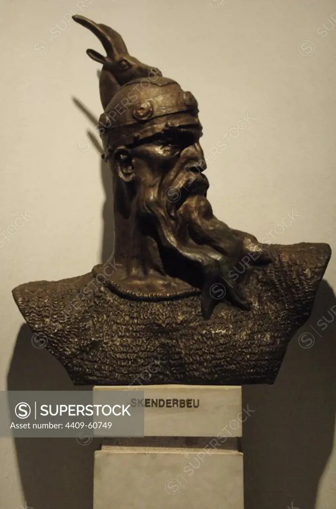 George Kastrioti Skanderbeg (1405-1468). Albania's most important national hero and a key figure of the Albanian National Awakening. Bust. Albania. Kruje. National Skanderbeg Museum. Kruje. Albania.