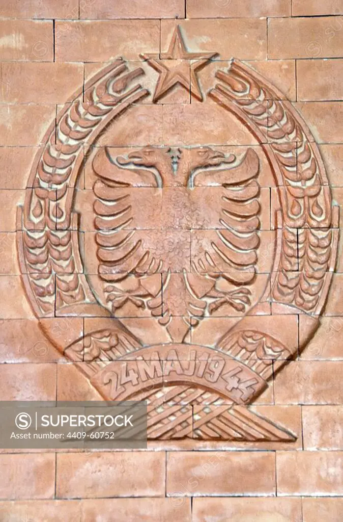 Albania. Kruje. National Skanderbeg Museum. Double eagle shield. Date May 24, 1944.