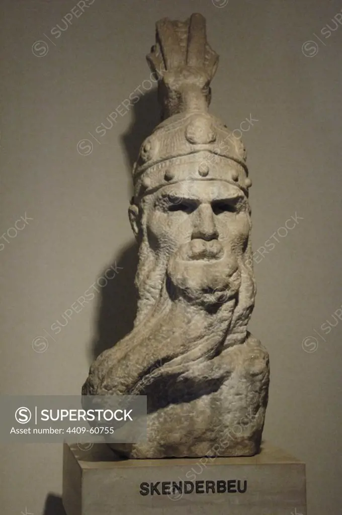 George Kastrioti Skanderbeg (1405Ð1468). Skanderbeg is Albania's most important national hero and a key figure of the Albanian National Awakening. Statue. National Skanderbeg Museum. Kruje. Albania. Bust.