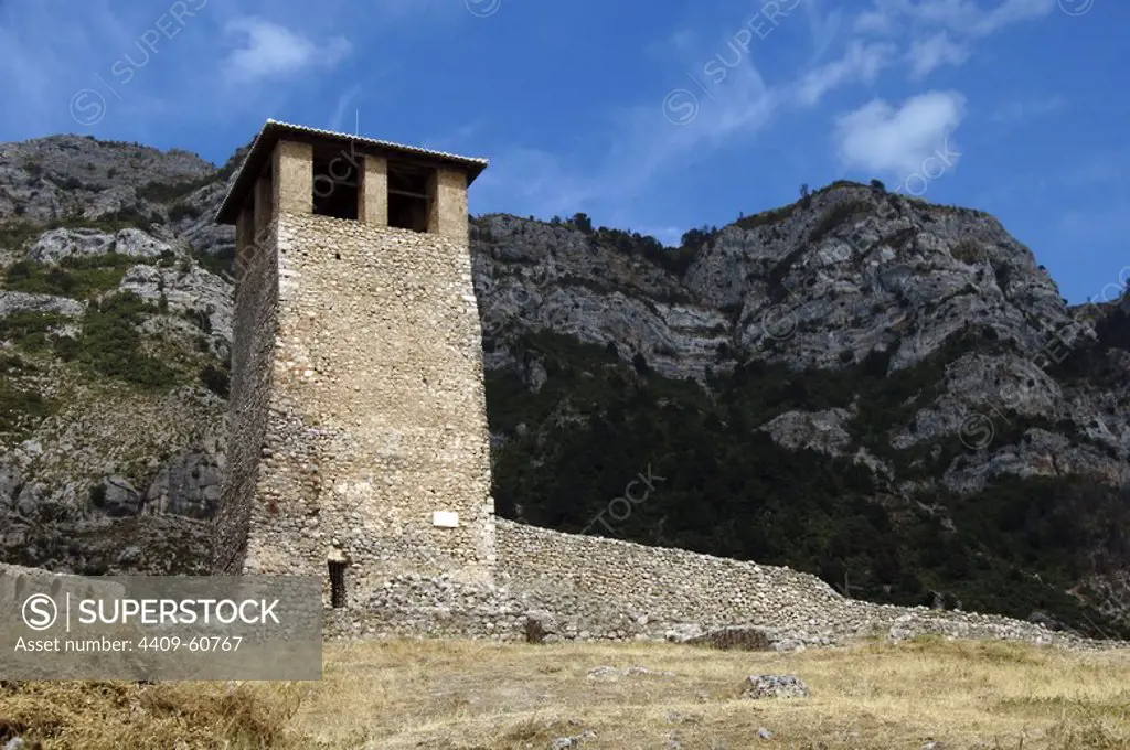 Albania. Kruje. Kruje castle. Ruins. Watchtower.