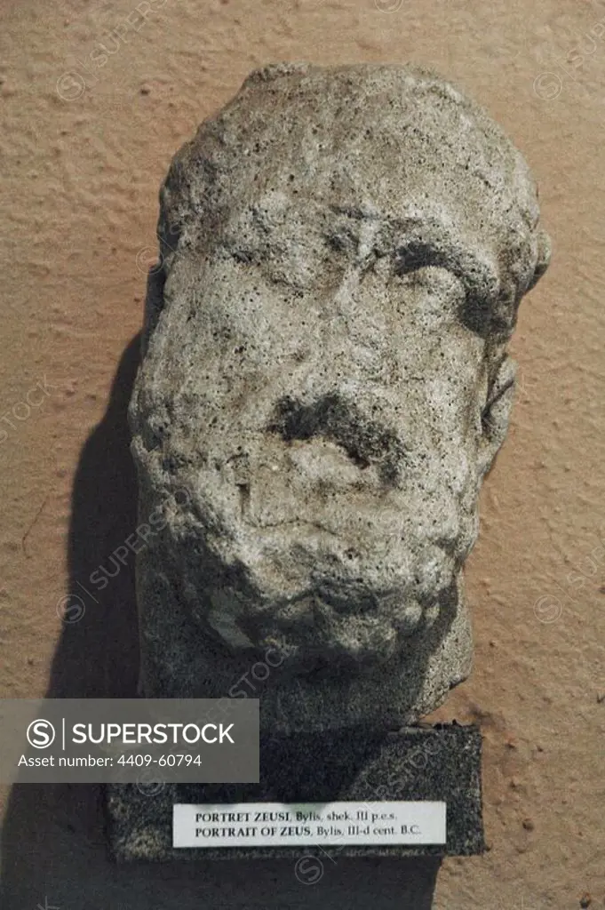 Portrait os Zeus. Byllis. 3rd century BC. Albania. Tirana. National Archaeological Museum. Inside.