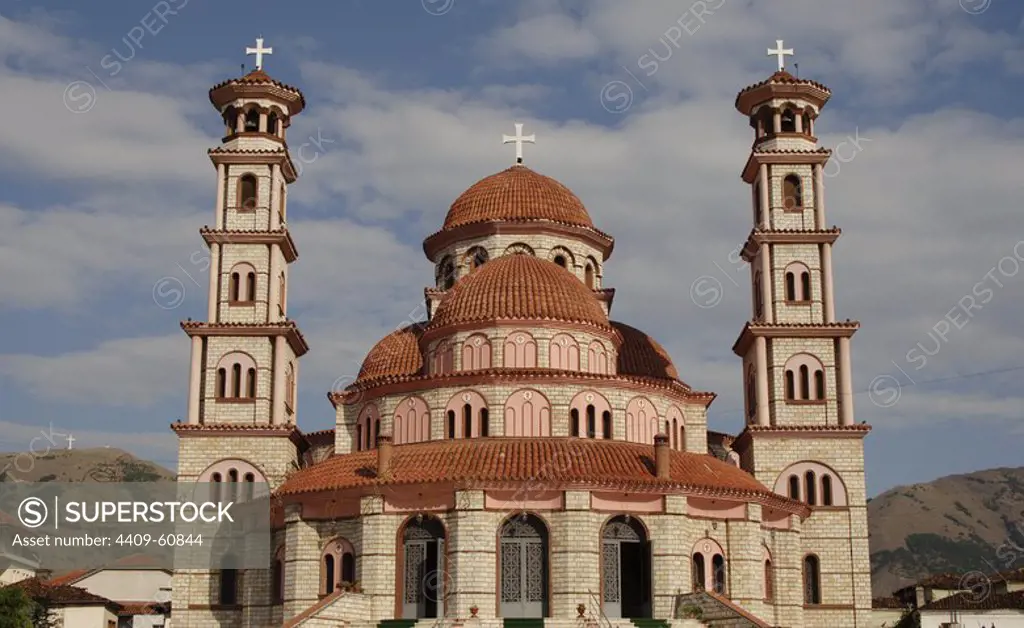 Republic of Albania. Korce. Resurrection Cathedral. Built in 1992. Orthodox. Exterior.