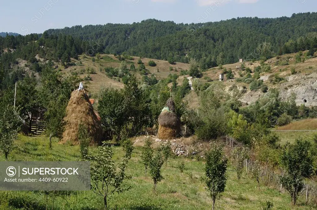 Rural landscape near Moscopole. Republic of Albania.