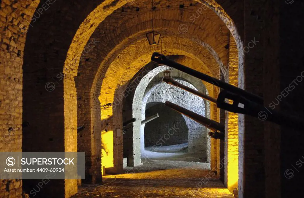 Republic of Albania. Gjirokaster castle. 18th century. Interior. Built by Gjin Bue Shpata, local tribal leader. It hosts weapons of the First and Second World War.