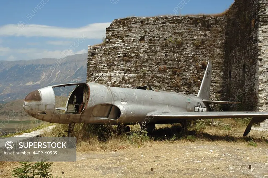 American Air Force plane that landed in Albania in 1957 during the Cold War. Gjirokaster Castle. Republic of Albania.