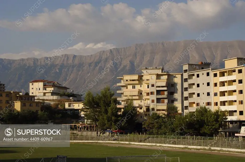 Albania. Gjirokaster. City and football field.