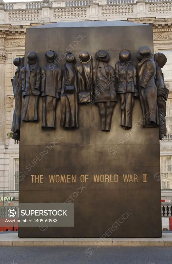 United Kingdom. England. London. Monument to The Women of World War II by John W. Mills (b.1933), 2005. Whitehall.
