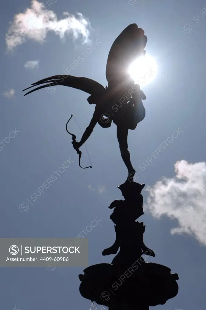 Statue of Anteros (The Angel of Christian Charity) at the Shaftesbury Memorial Fountain. By Alfred Gilbert (1854-1934). 1892-1893. Aluminum. Piccadilly Circus. London. United Kingdom.