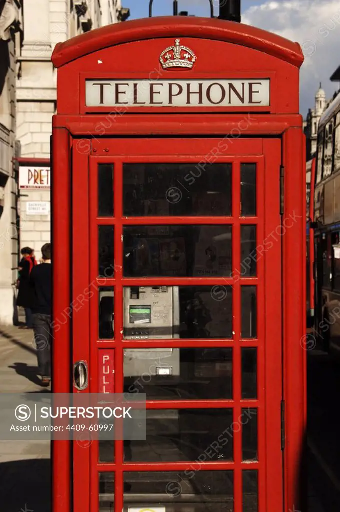 United Kingdom. London. Telephone box.