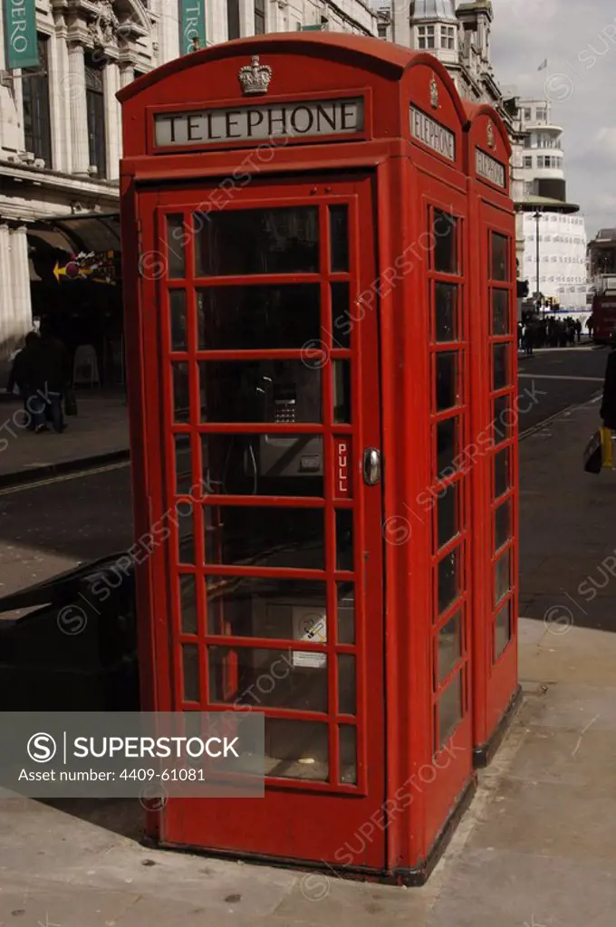 United Kingdom. England. London. Red telephone box.