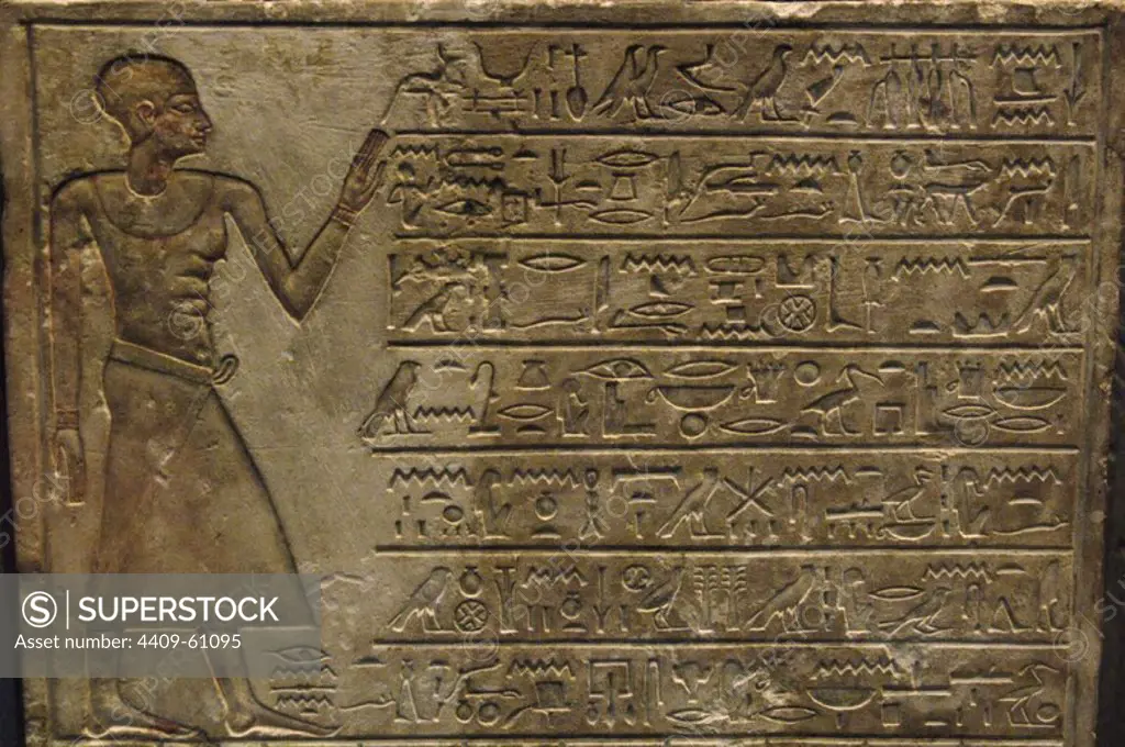 Egyptian stela with hieroglyphic writing. British Museum. London, United Kingdom.