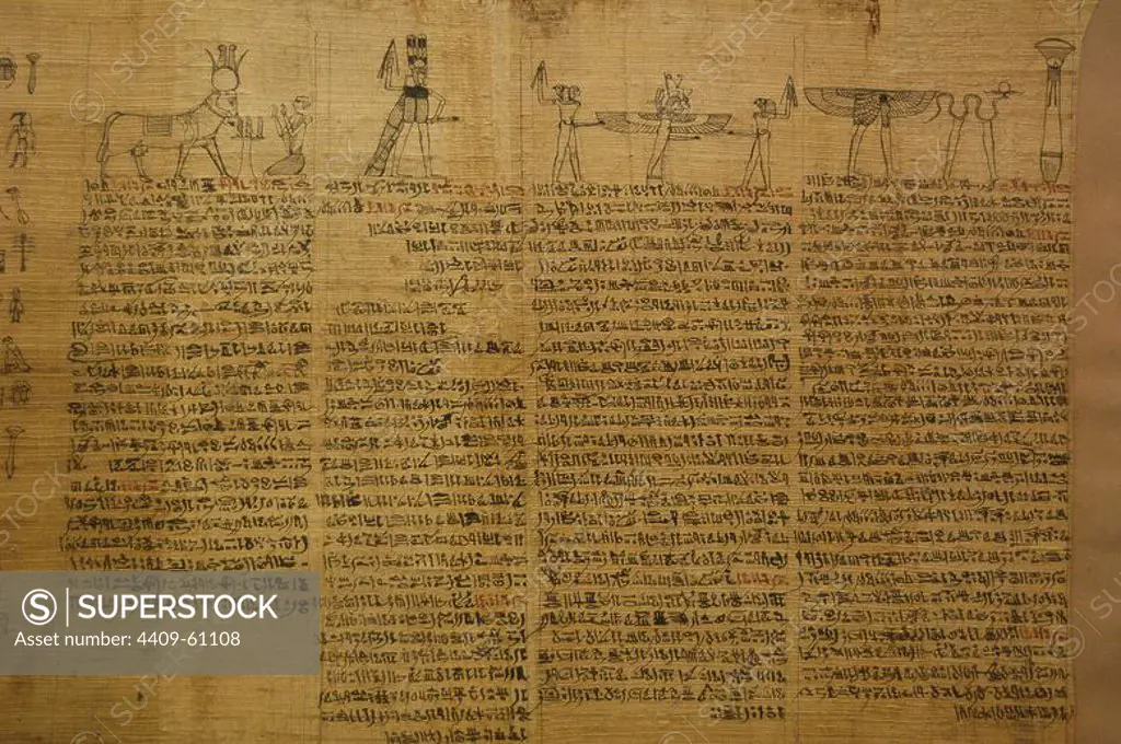 Book of the Dead. Fragment of a papyrus with a diagram of the distribution of funerary amulets on the mummy. 305-330 BC. Ptolemaic Period. Origin unknown. British Museum. London. United Kingdom.