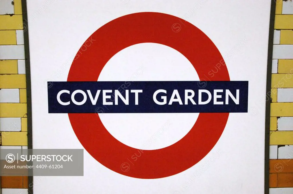 United Kingdom. England. London. Underground. Roundel of Covent Garden.