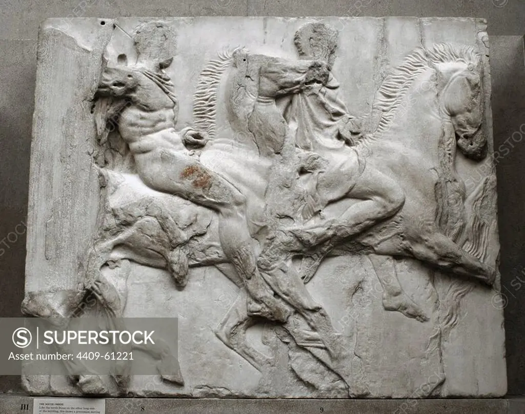 South Frieze of the Parthenon. Cavalry. The Acropolis, Athens, Greece. 438-432 BC. British Museum. London. United Kingdom.