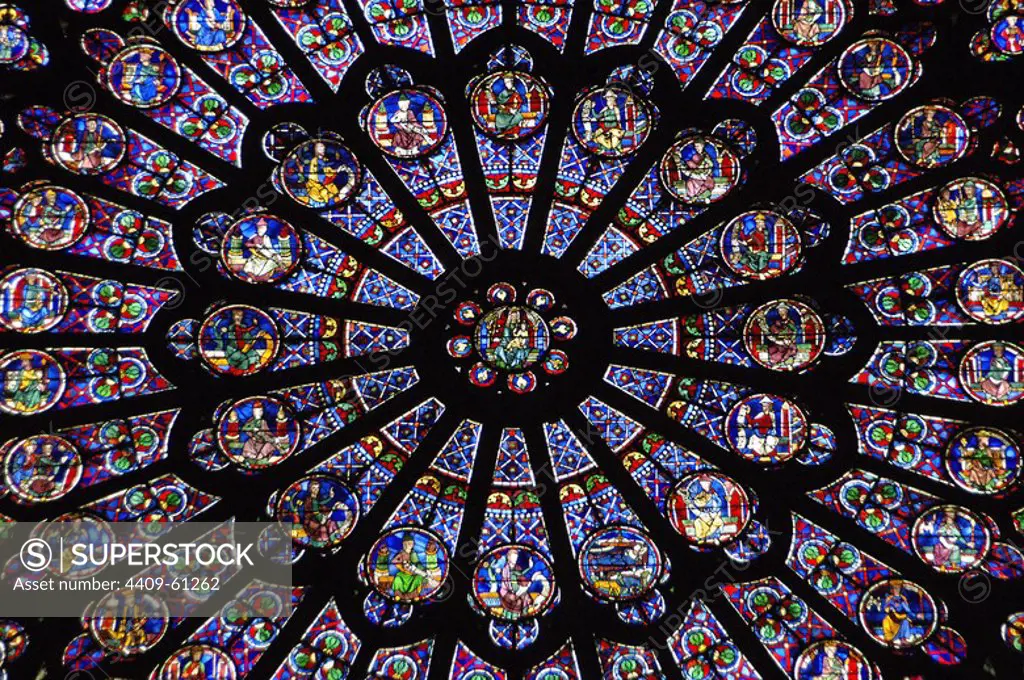 France. Paris. Notre Dame. Rose window.