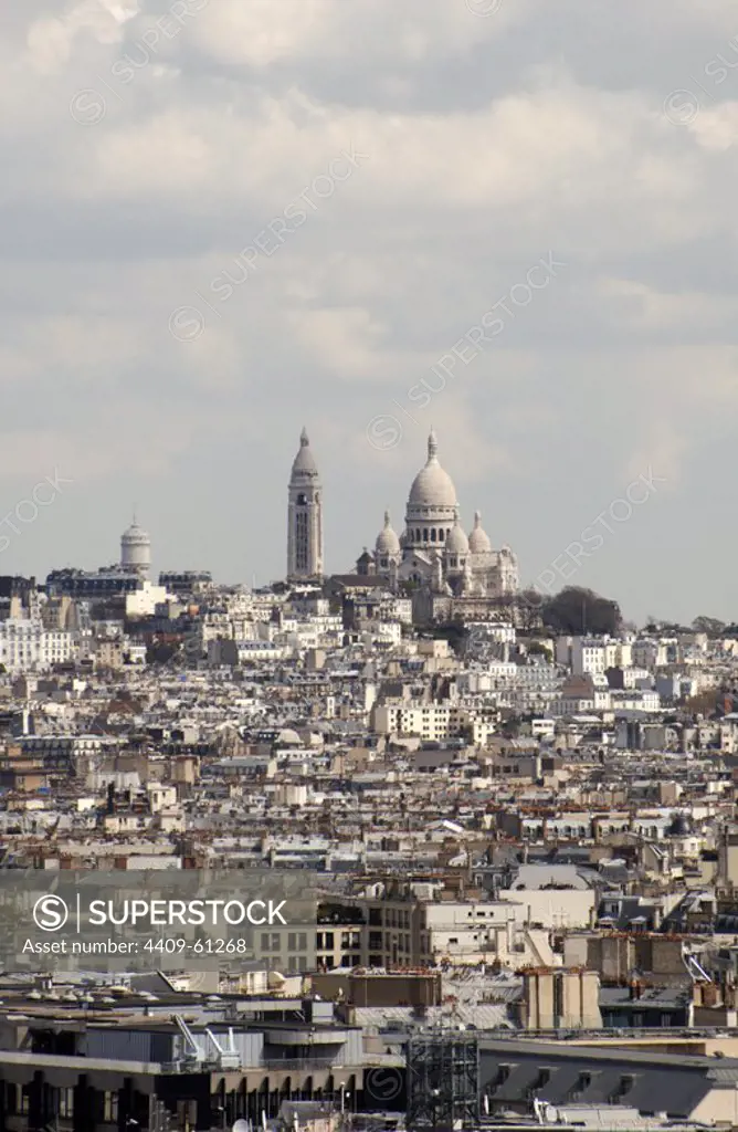 France. Paris. Panoramic of the city with the Basilica of the Sacred Heart.