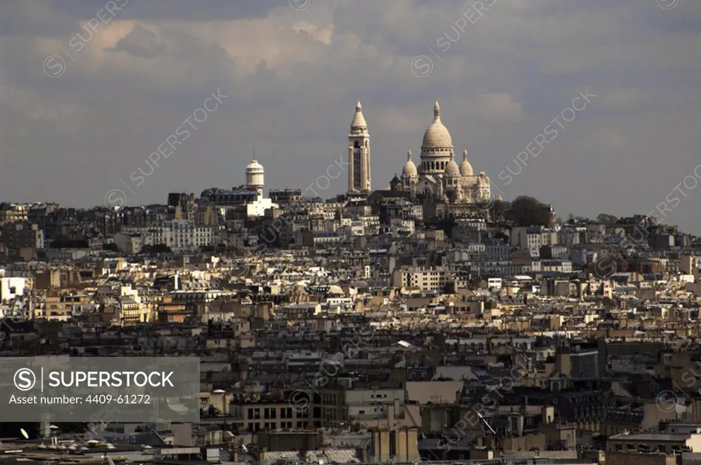 France. Paris. Panoramic of the city with the Basilica of the Sacred Heart.