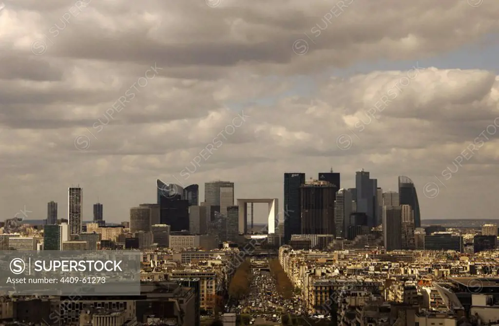 France. Paris. View of the skyscrapers of La Defense (business district).