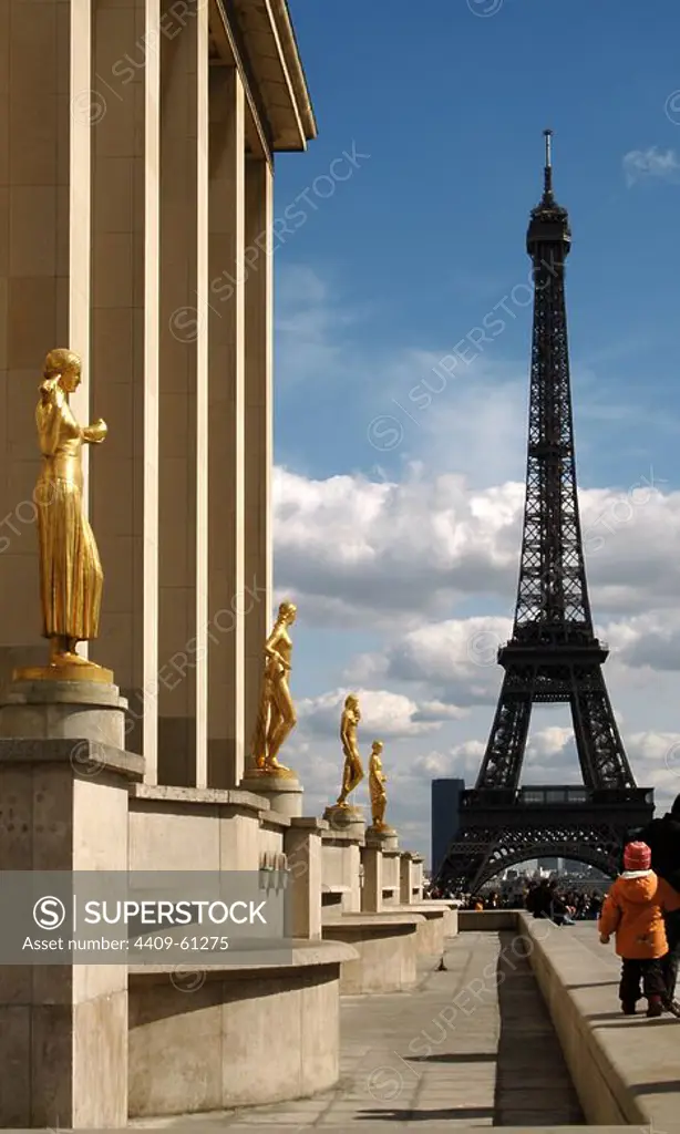 France. Paris. Trocadero and Eiffel Tower.