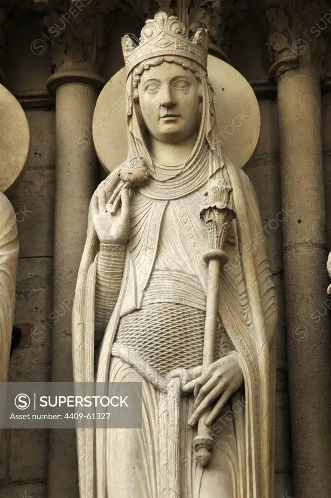 Gothic Art. France. Notre Dame. The Queen of Sheba. Portal of St. Anne. 13th century. Paris.
