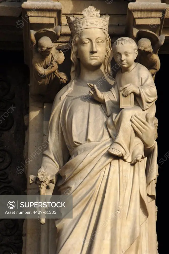 Gothic Art. France. Paris. Notre Dame. Portal of the Virgin (c. 1220). Trumeau. Virgin and Child.
