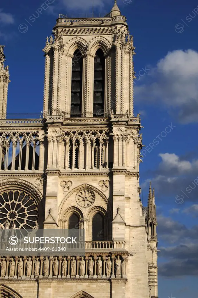 France. Paris. Notre Dame Cathedral. 12th - 14th centuries. West front. Tower.