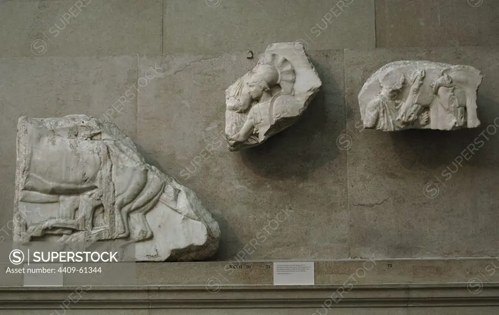 Greek Art. Greece. Parthenon. North frieze. Fragments. Frieze XXVI and XXVII. British Museum. London. England. UK.