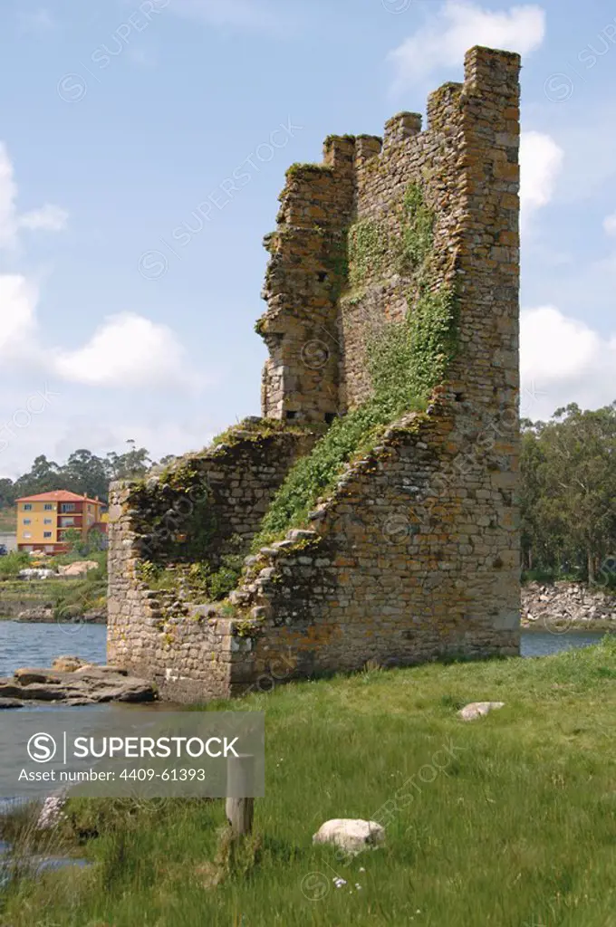 Spain. Galicia. Catoira. Torres do Oeste castle, built in 9th century by the king Alfonso III of Leon the Great as a defense fortress. They are the ruins of Castellum Honesti. Next to river Ulla. Declared National Monument in 1970.