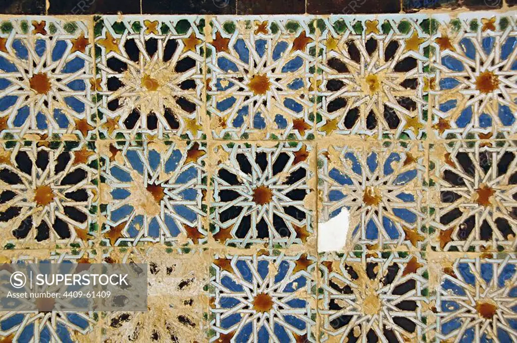 Spain. Andalusia. Seville. Island of the Charterhouse. Monastery of Our Lady of the Caves, founded in 1399 by Gonzalo de Mena, Archbishop of Seville. Royal Pavilion at the Seville Universal Exposition (Expo '92). Since 1997 hosts the Andalusian Center of Contemporary Arts. Cloister. Tiles.