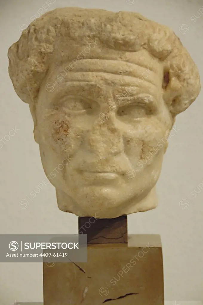 Roman Art. Spain. Male bust. 1st century A.C. Archaeological Museum of Seville. Andalusia.
