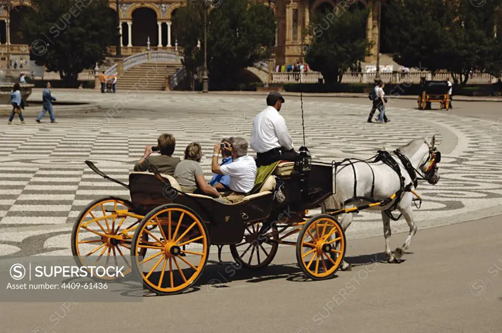 Spain. Andalusia. Seville. Spain's Square. Horse-drawn carriage tour.