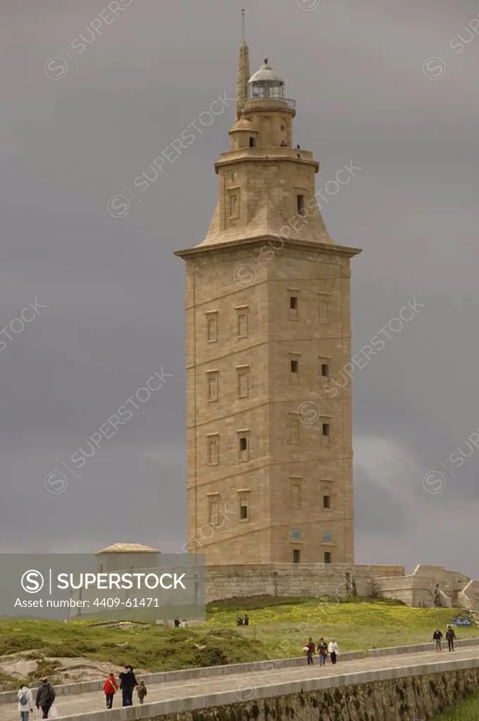 Spain. Galicia. A Coruna. Punta de Orzan. Tower of Hercules. Ancient Roman lighthouse. It was built in 2nd century (Trajano emperor times) and reformed in 1791 by Eustaqui Giannini.