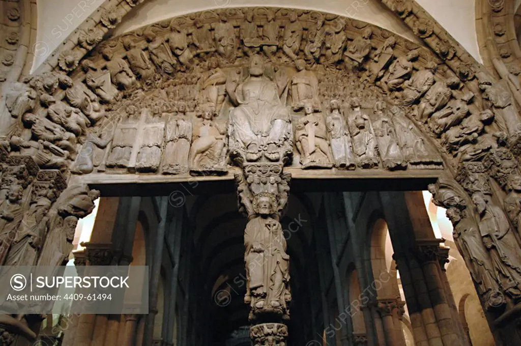Santiago de Compostela, La Coruna province, Galicia, Spain. Cathedral. The Portal of Glory, by Master Mateo, 1168-1188. Romanesque portico.