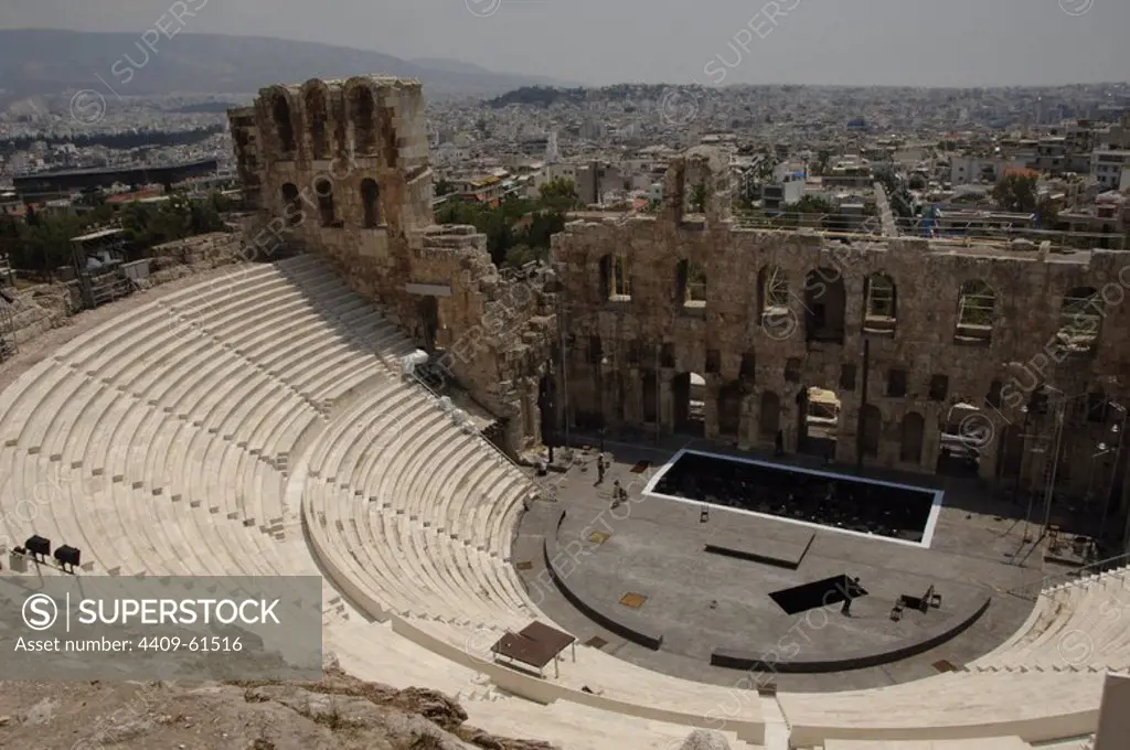 Greece. Athens. Acropolis. Odeon of Herodes Atticus. It was completed in 161 AD and renovated in 1950.