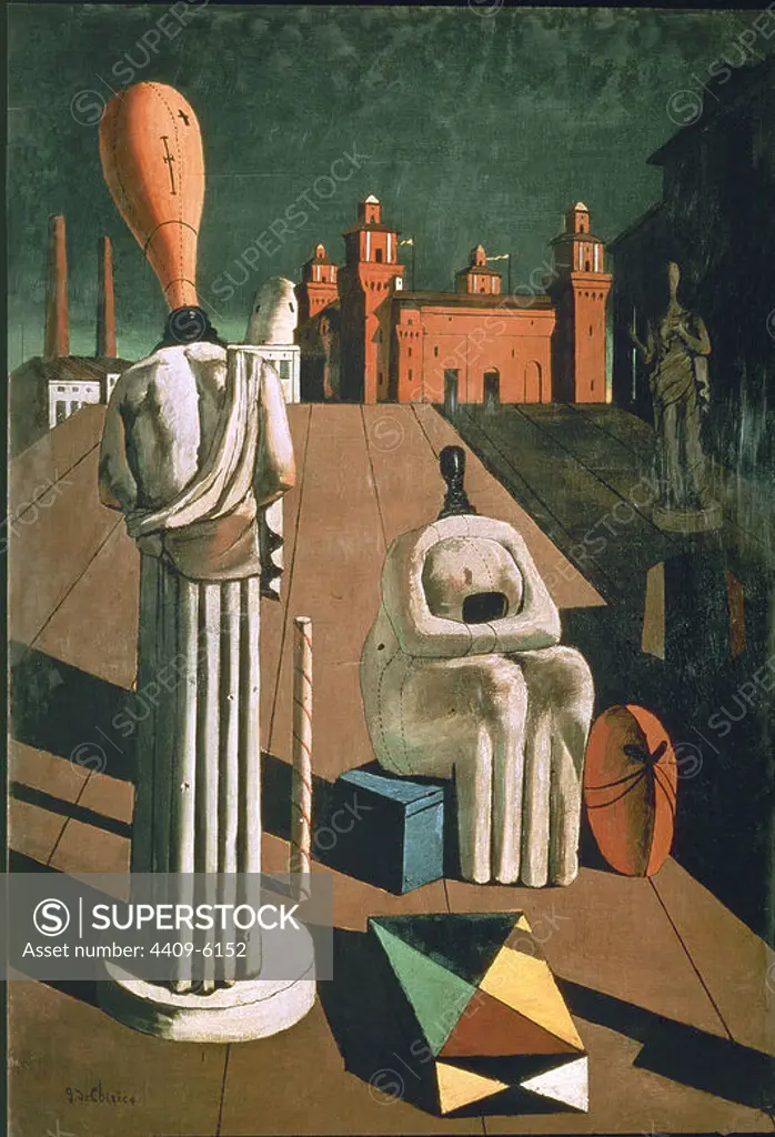 Disquieting Muses - 1917 - oil on canvas. Author: GIORGIO DE CHIRICO. Location: EXPOSICION FUTURISMO. MADRID. SPAIN.