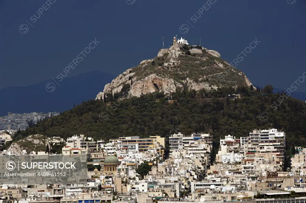 Greece. Athens. Mount Lycabettus. Limestone hill. At 277 meters. At the summit, Chapel of St. George.