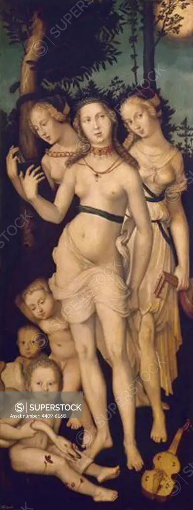 Harmony or, The Three Graces - 16th century - 151x61 cm - oil on panel - German Renaissance -NP 2219. Author: BALDUNG, HANS. Location: MUSEO DEL PRADO-PINTURA, MADRID, SPAIN. Also known as: LA ARMONIA O LAS TRES GRACIAS.